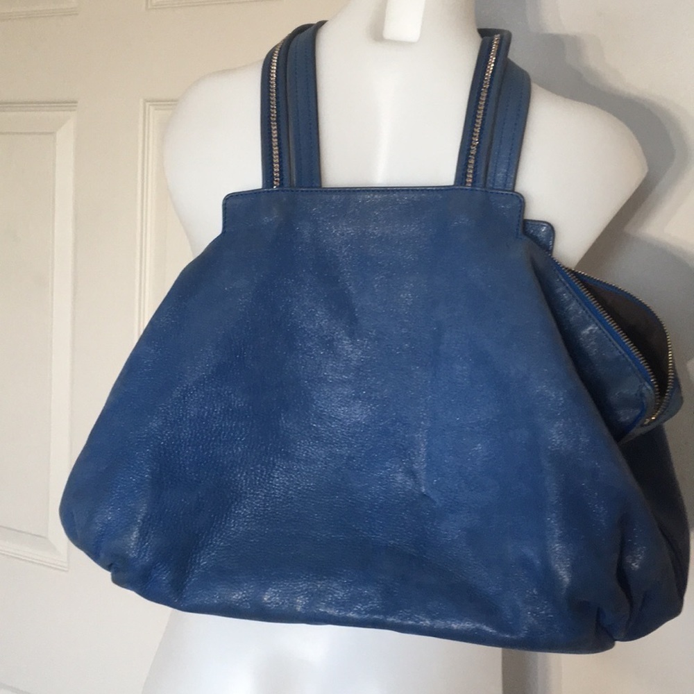 Fendi jumbo Blue suede shoulder bag authentic Metallic Nubuck Chains Tote - Picture 7 of 10